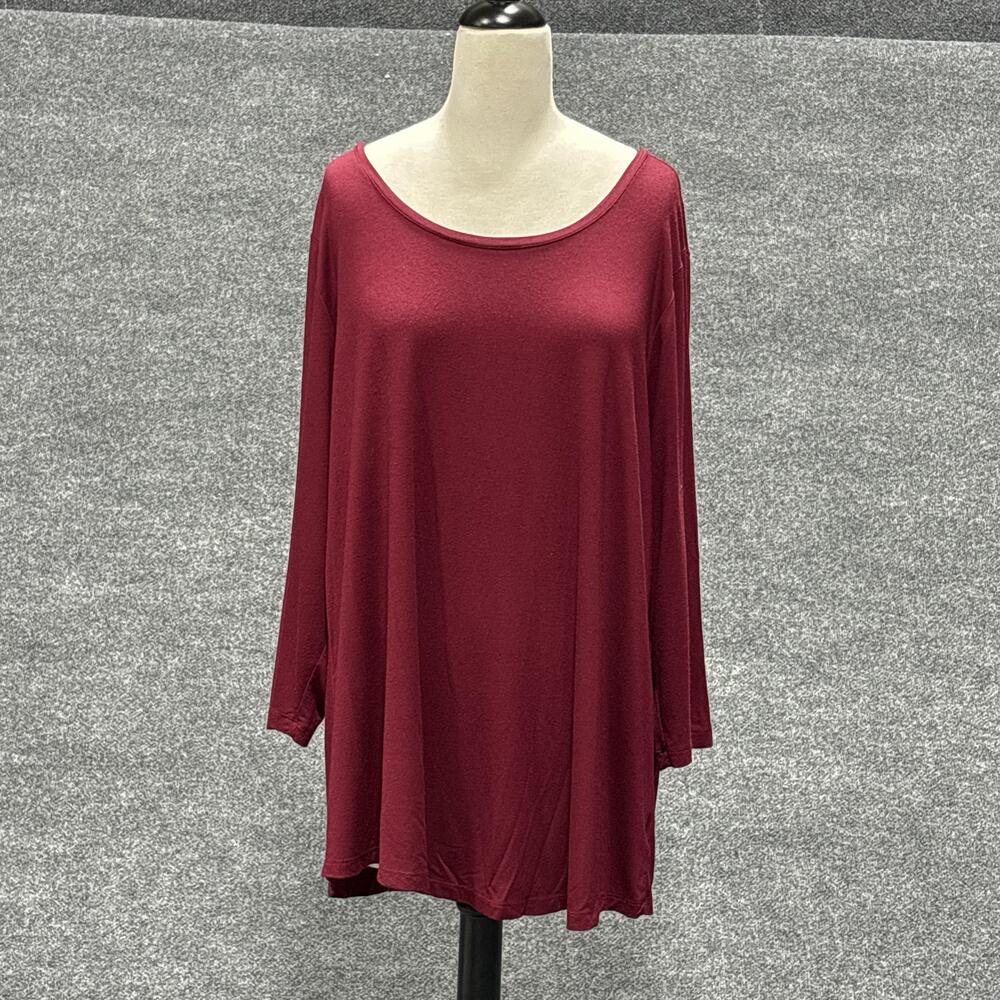JM Collection Top Womens 3X Red Burgundy Stretch Tunic Long Sleeve Rayon Spandex